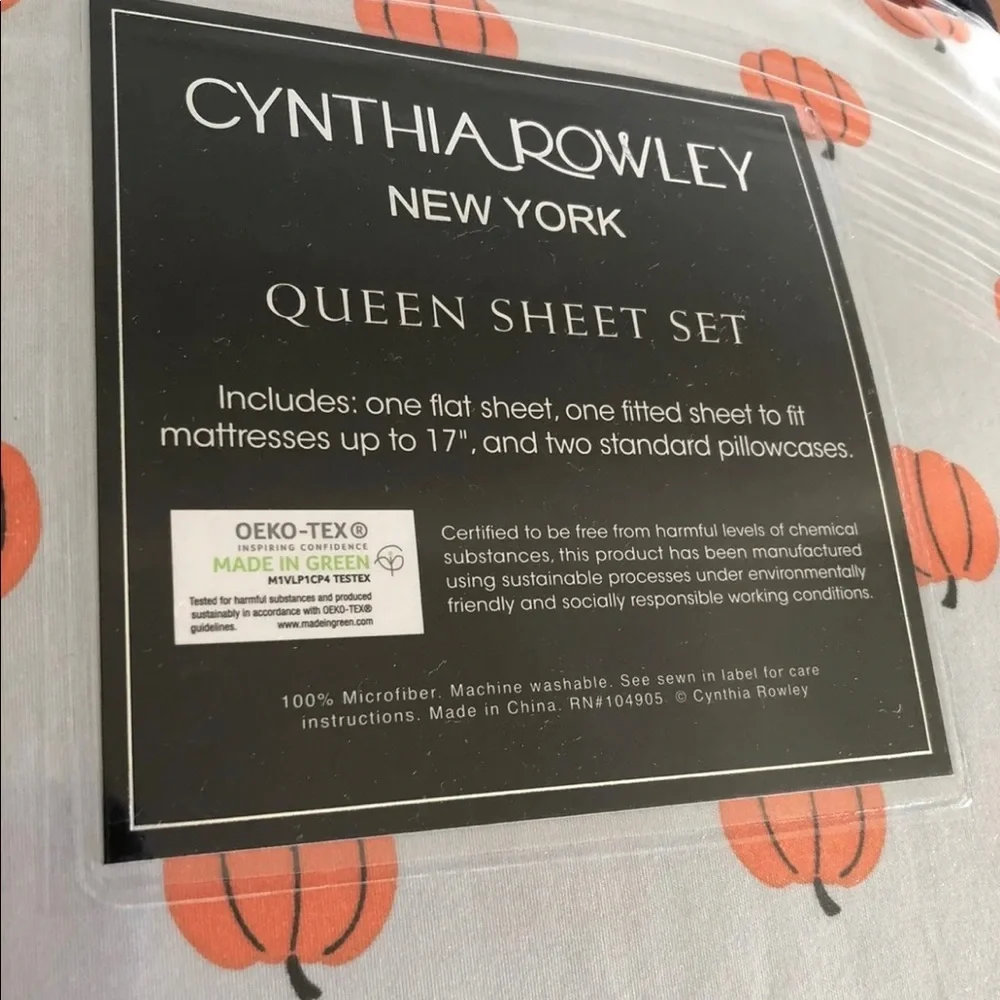 New Cynthia Rowley Cute Fall Pumpkins 4 Piece Queen Sheet Set 100% Microfiber